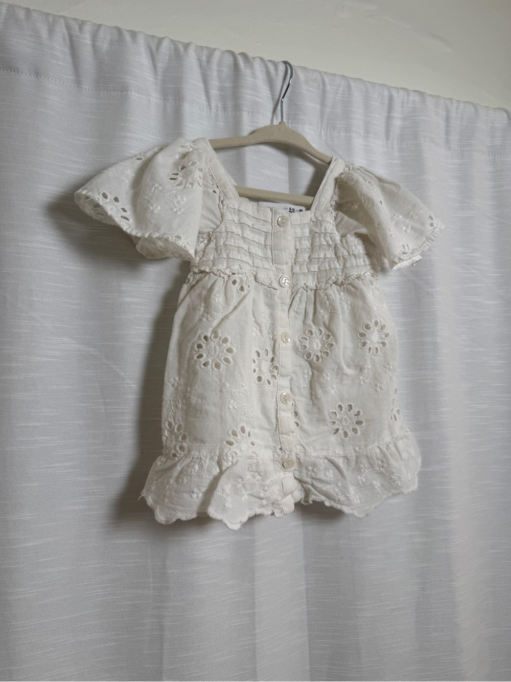 Zara Baby White Eyelet Embroidered Dress Boho Cottagecore | Size 9-12 M - Picture 6 of 12